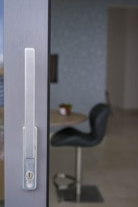 uPVC cladded timber sliding door with silver handle
